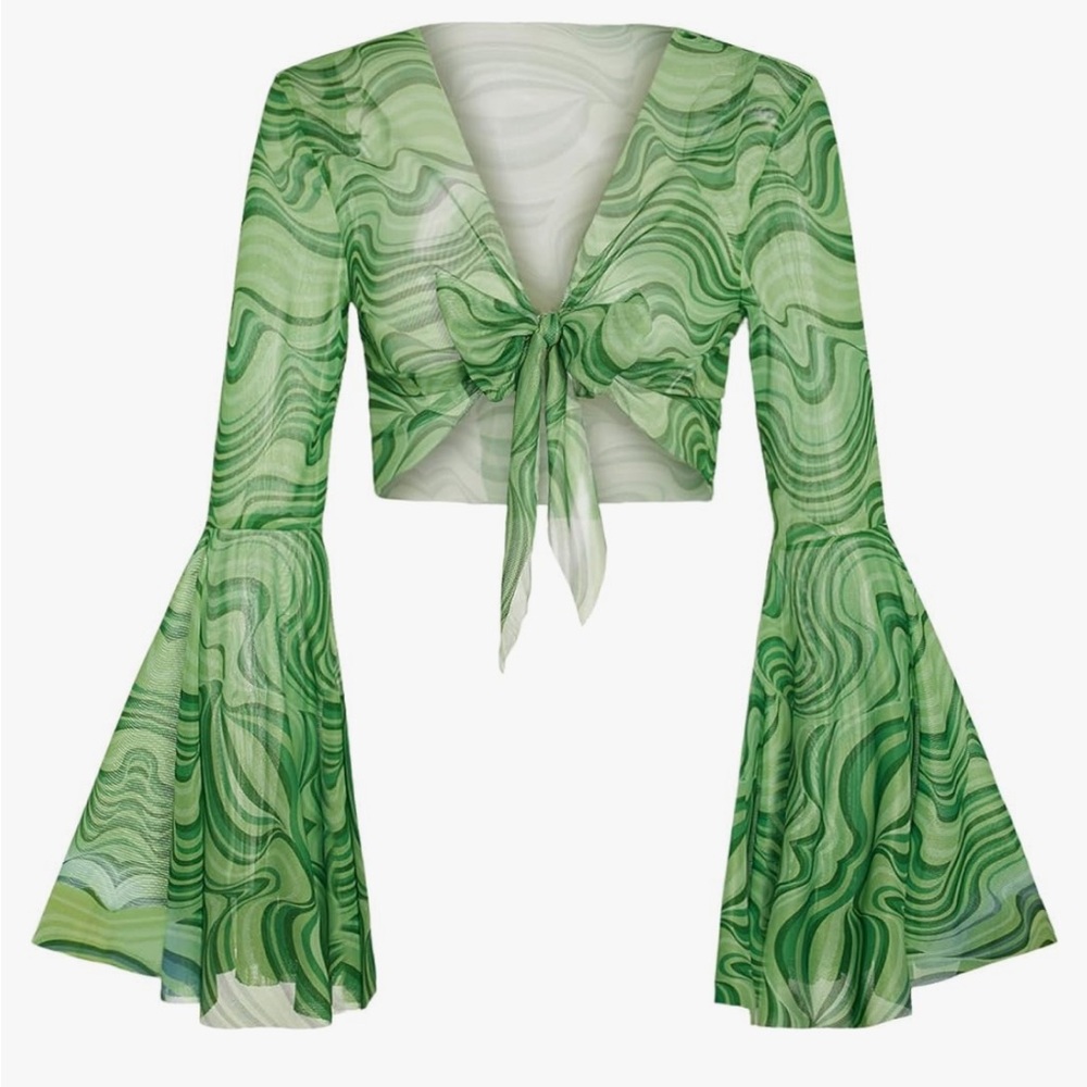 Green bell sleeve top